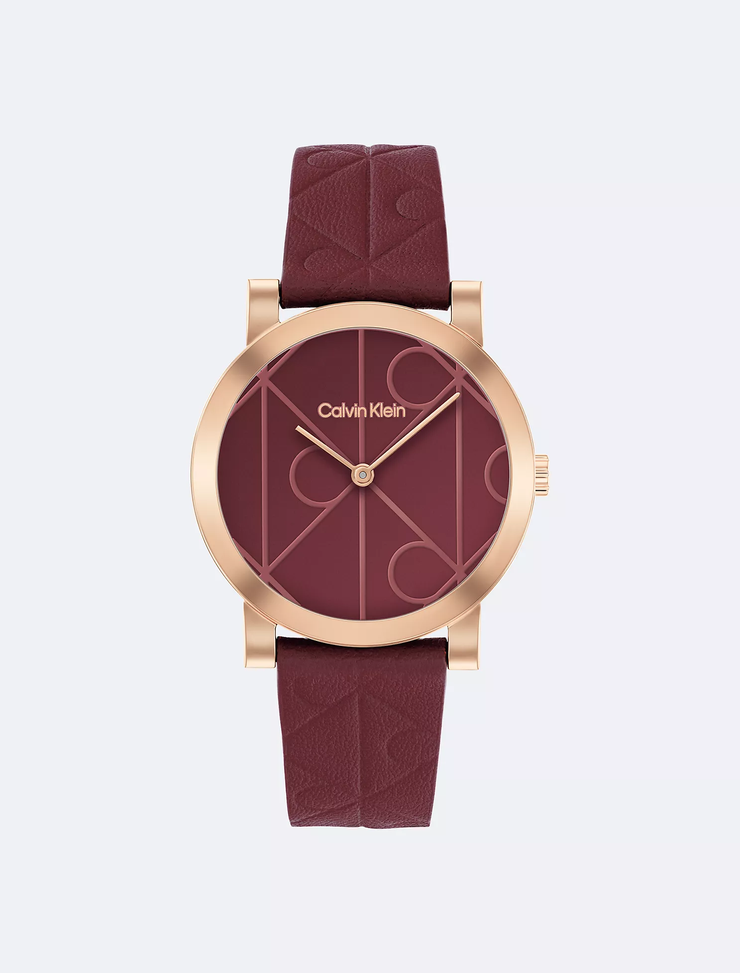 Allover Emblem Dial Leather Strap Watch